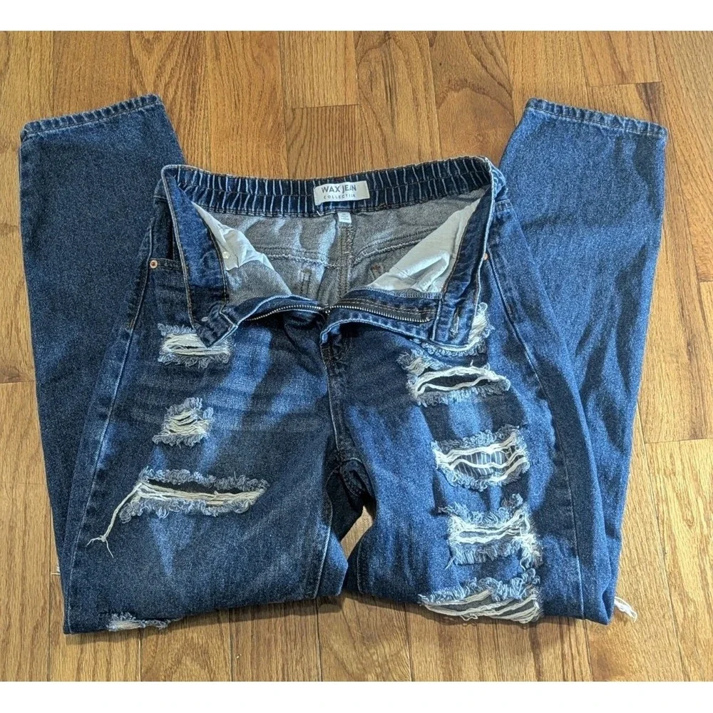 Y2K Grunge Distressed Mom Jeans High Rise Medium Wash Denim Size M